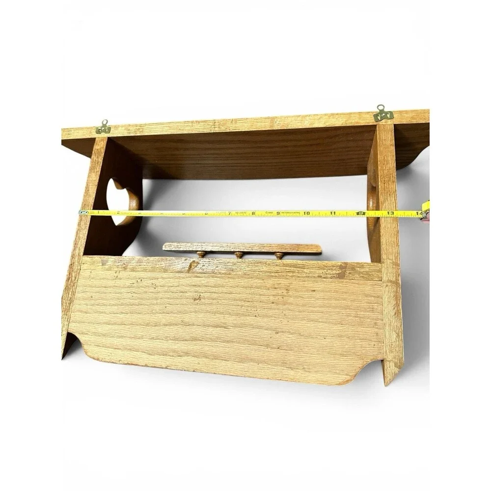 Vtg Wood Wall Trinket Shelf Heart Cutout Pegs Country Farmhouse Cottagecore 18”
